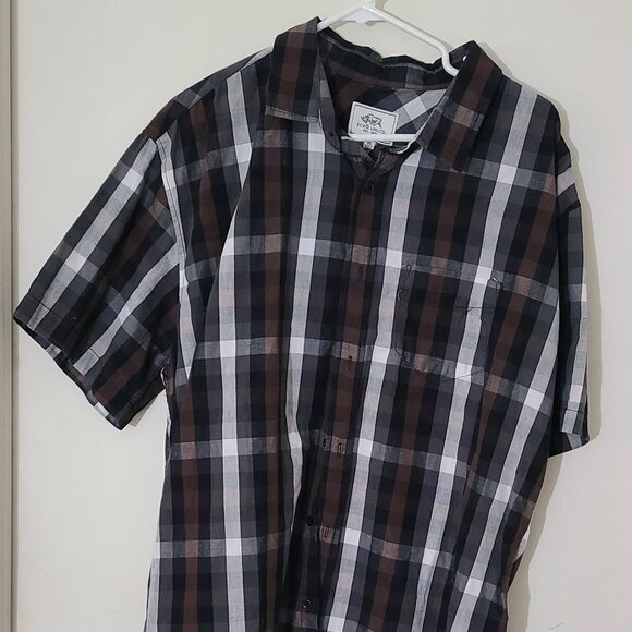 Ecko Unltd Shirt Mens XL Black White Plaid Button Up Short Sleeve Casual - Picture 1 of 5